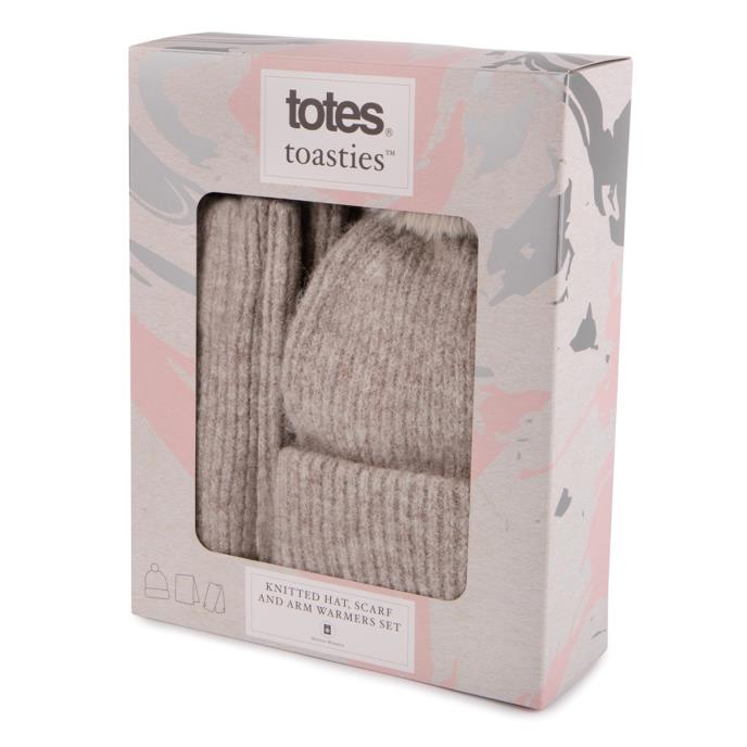 totes toasties® Ladies Knitted Hat, Scarf & Mitten Gift Set Oat Extra Image 1